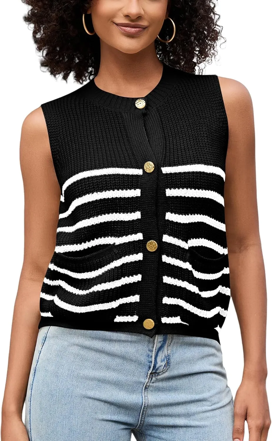 LUYAA Womens Sleeveless Sweater Vest Crochet Chunky Button Down Cardigan Vests Tops 2025 Trendy Summer Casual Outfits
