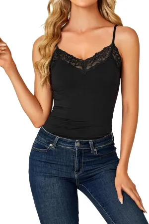 LYANER Womens Lace V Neck Camisole Adjustable Strap Cami Sleeveless Tank Undershirt Top