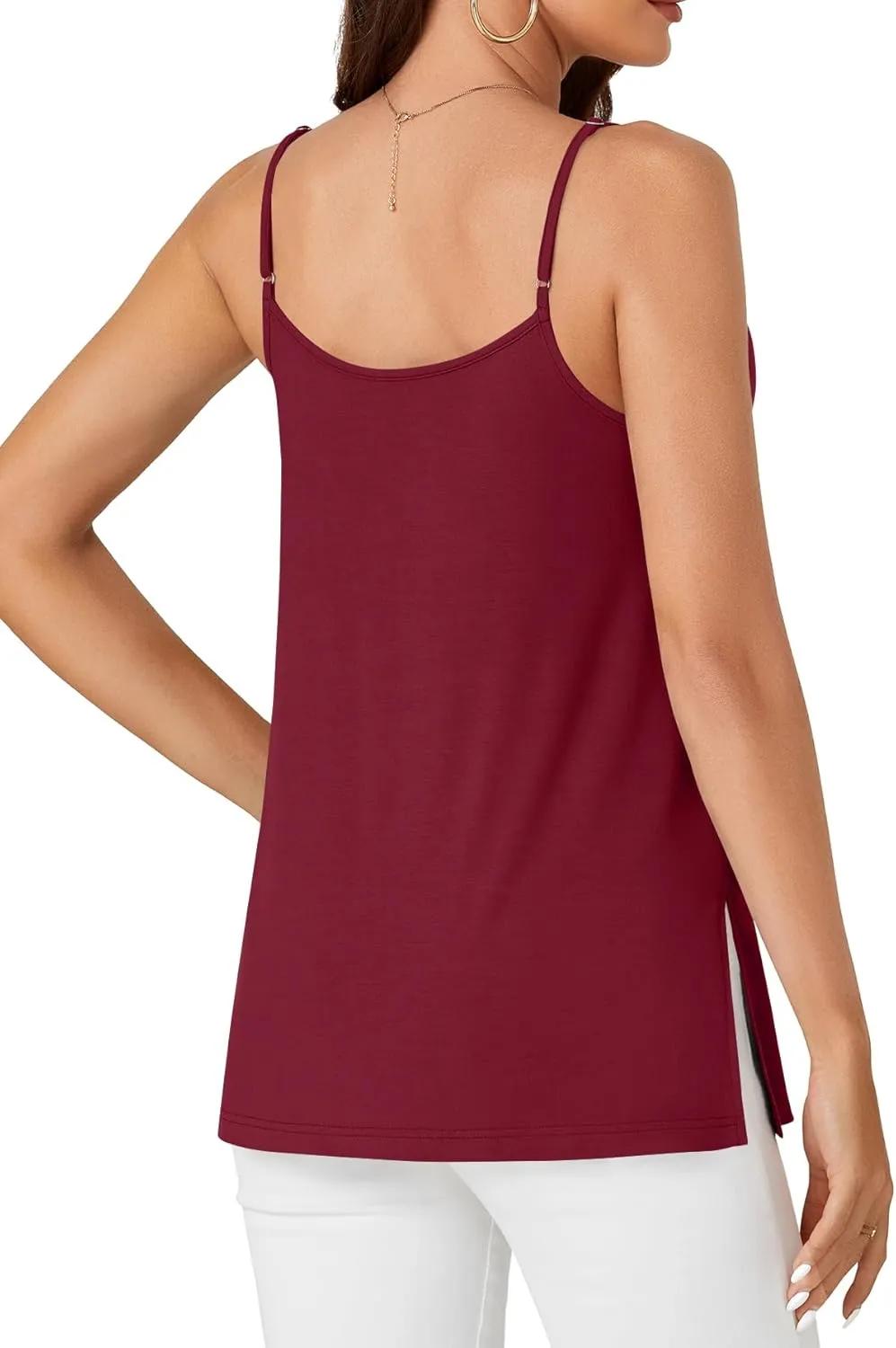 LYANER Women's Loose Square Neck Spaghetti Straps Slit Side Camisole Tank Cami Top