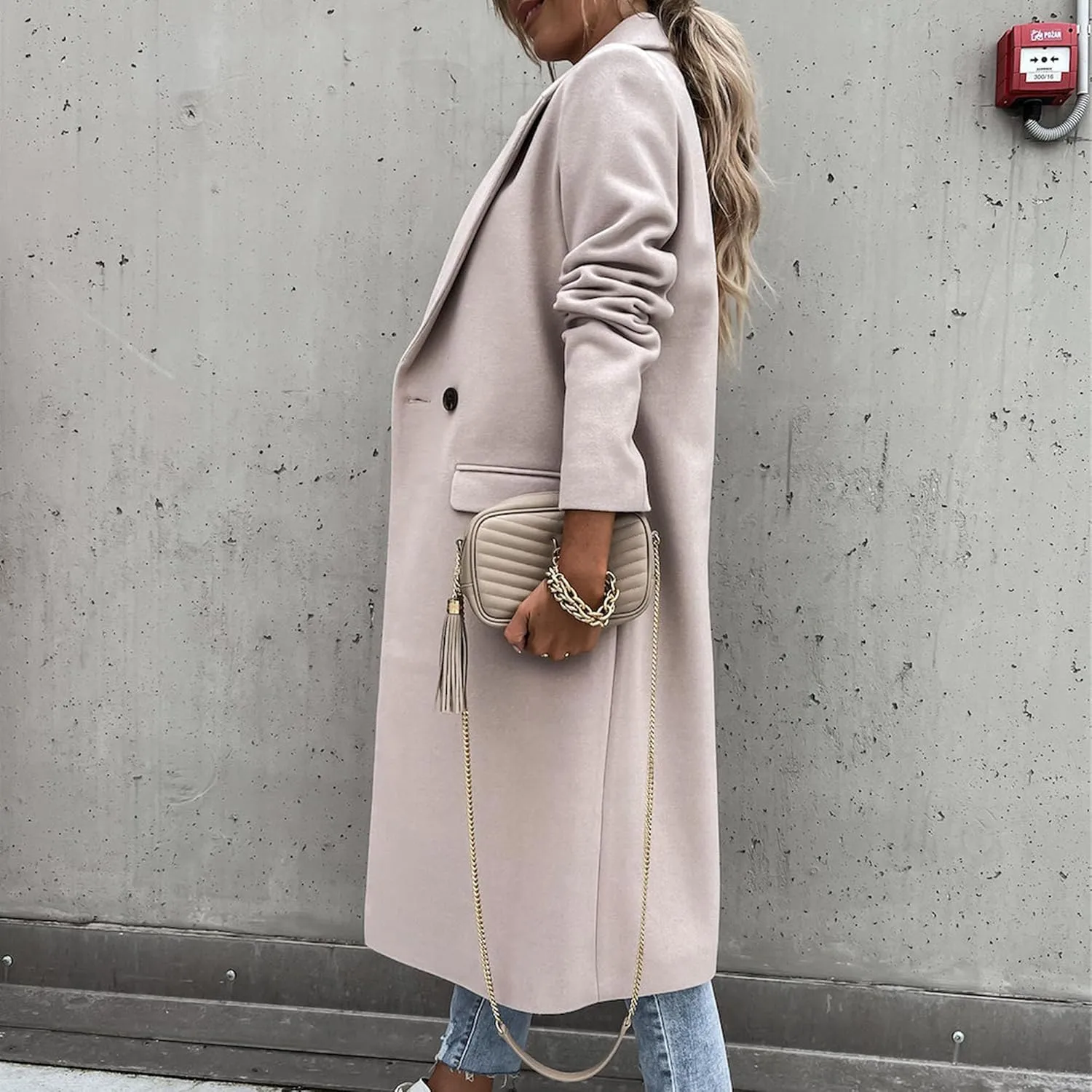 Maiyifu-GJ Womens Elegant Notched Lapel Double Breasted Wool Blend Coat Jacket Long Trench Coat Winter Overcoat Outerwear