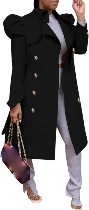 Maiyifu-GJ Womens Mid Length Overcoats Notched Lapel Double Breasted Coat Spring Fall Trench Coat Windbreaker Outerwear