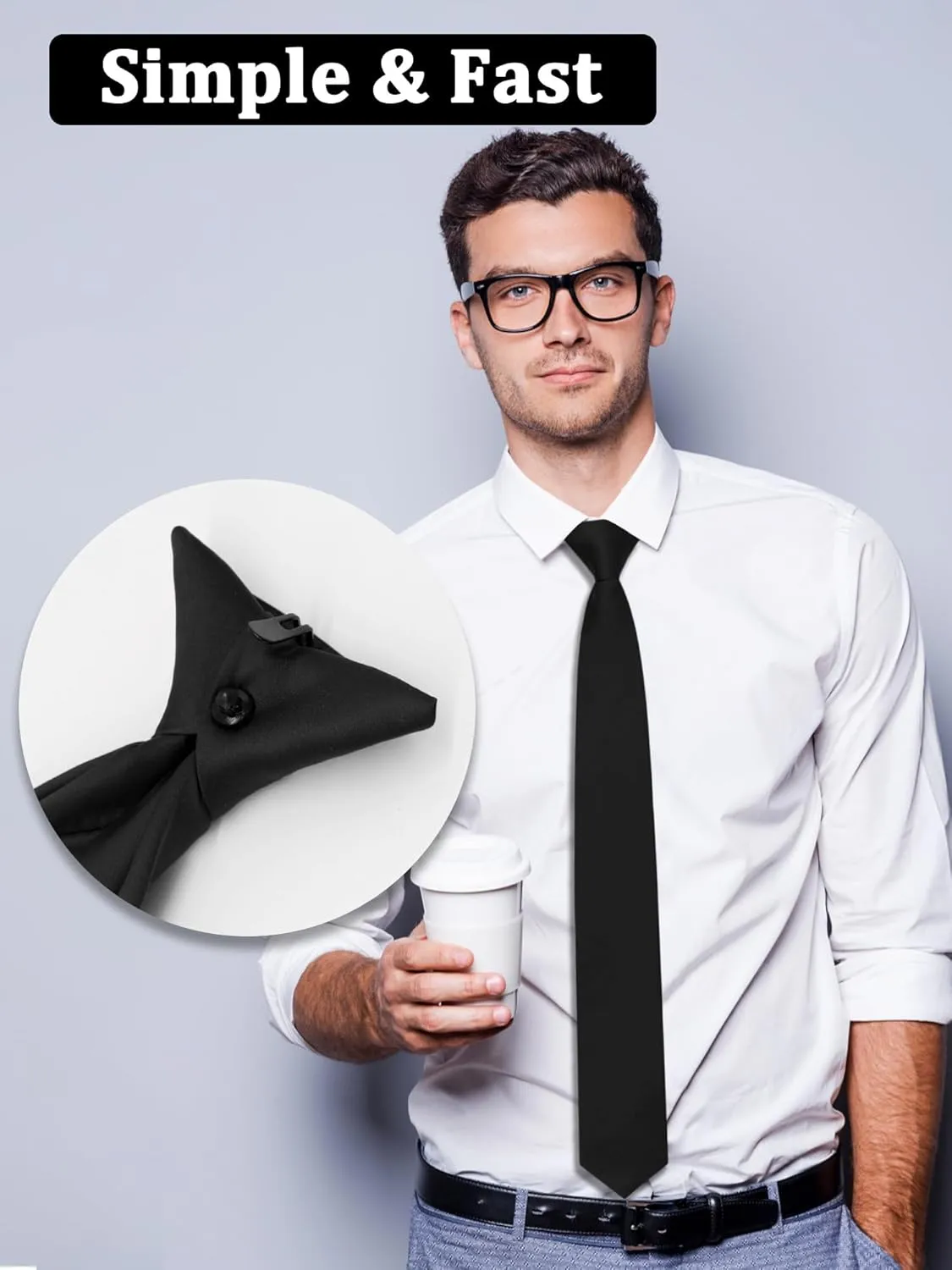 Mantieqingway Black Clip on Ties for Men Pre-tied Solid Color Tie Mens Clip on Neckties for Business Dinner Graduation