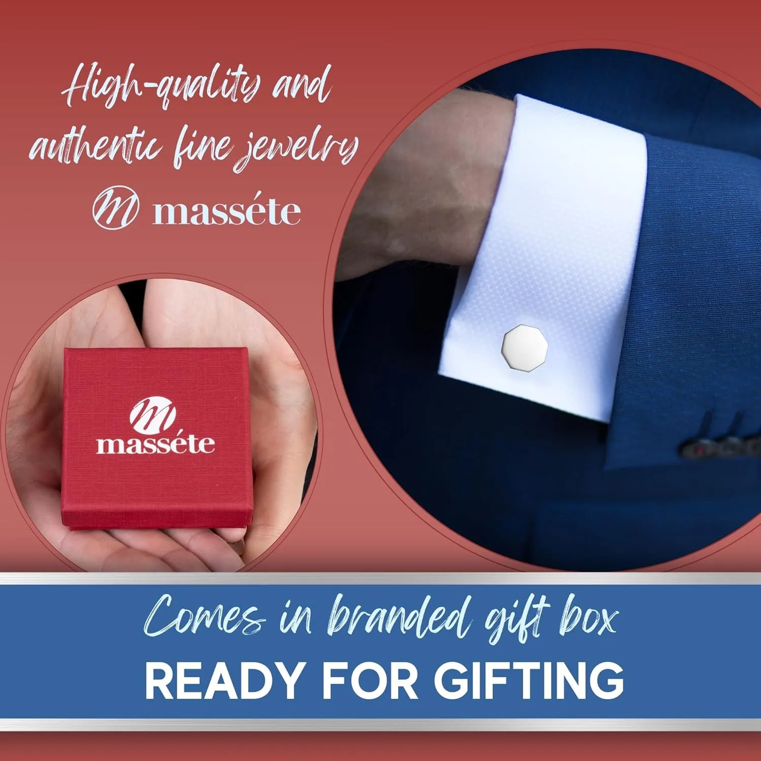 MASSETE Sterling Silver Cufflinks for Men Personalized with Engraved Initials or Name Gift for Men - Made in Italy