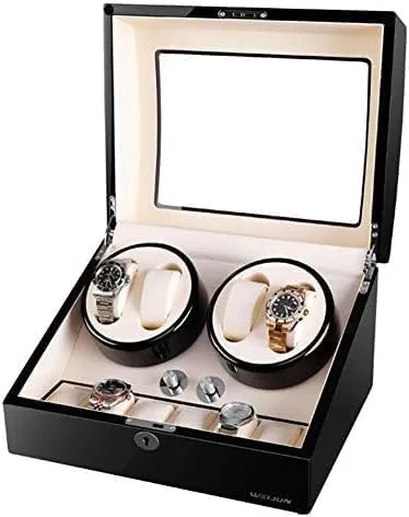 Mechanical Watch Shaker Luxury Watch Winder for Automatic Watches 4 6 Wooden Watch Box with Silent Motor and 4 Roating Mode, PU Watch Pillow (Color :