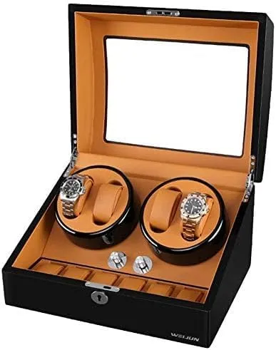 Mechanical Watch Shaker Luxury Watch Winder for Automatic Watches 4 6 Wooden Watch Box with Silent Motor and 4 Roating Mode, PU Watch Pillow (Color :