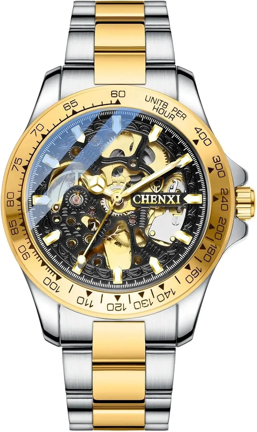 Men Automatic Watches Mechanical Wrist Watch Hollowed Out Luminous Self-Winding Stylish Business Watches