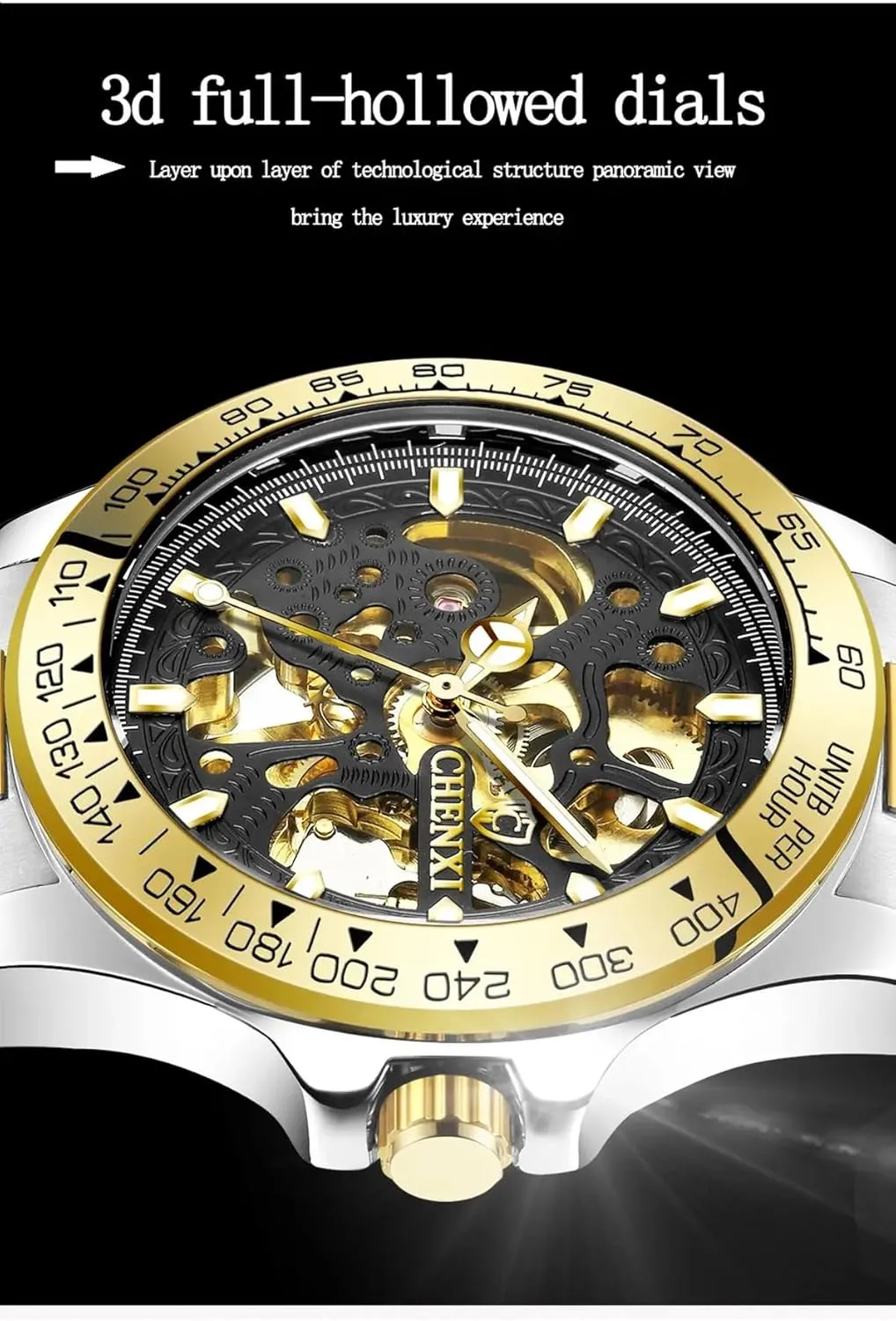 Men Automatic Watches Mechanical Wrist Watch Hollowed Out Luminous Self-Winding Stylish Business Watches