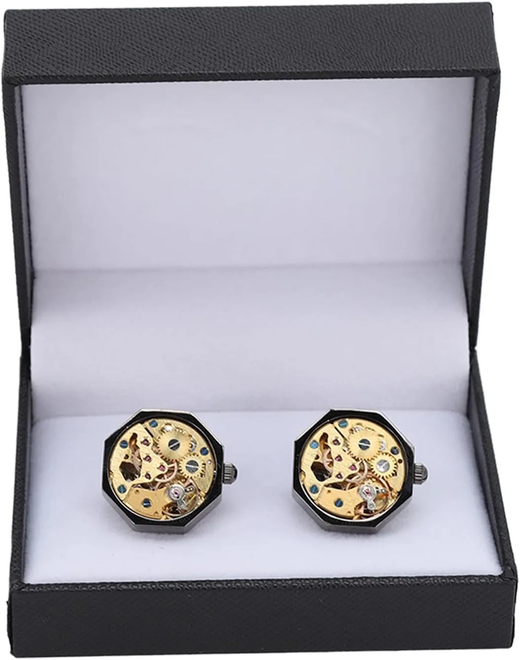 Mens Cufflinks, 2Pcs Cuff Links Watch Movement Design Silver Black Fadeless Brass Polished Cuff Links for Men Mens Shirt Vintage Gears Watch Cuff Links Business Wedding Gifts with