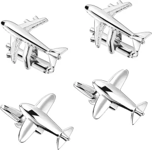 Men's Cufflinks Aircraft Unique Design Tuxedo Shirt Cuff Links Sets for Wedding Business, With Gift Box, 2 Pairs