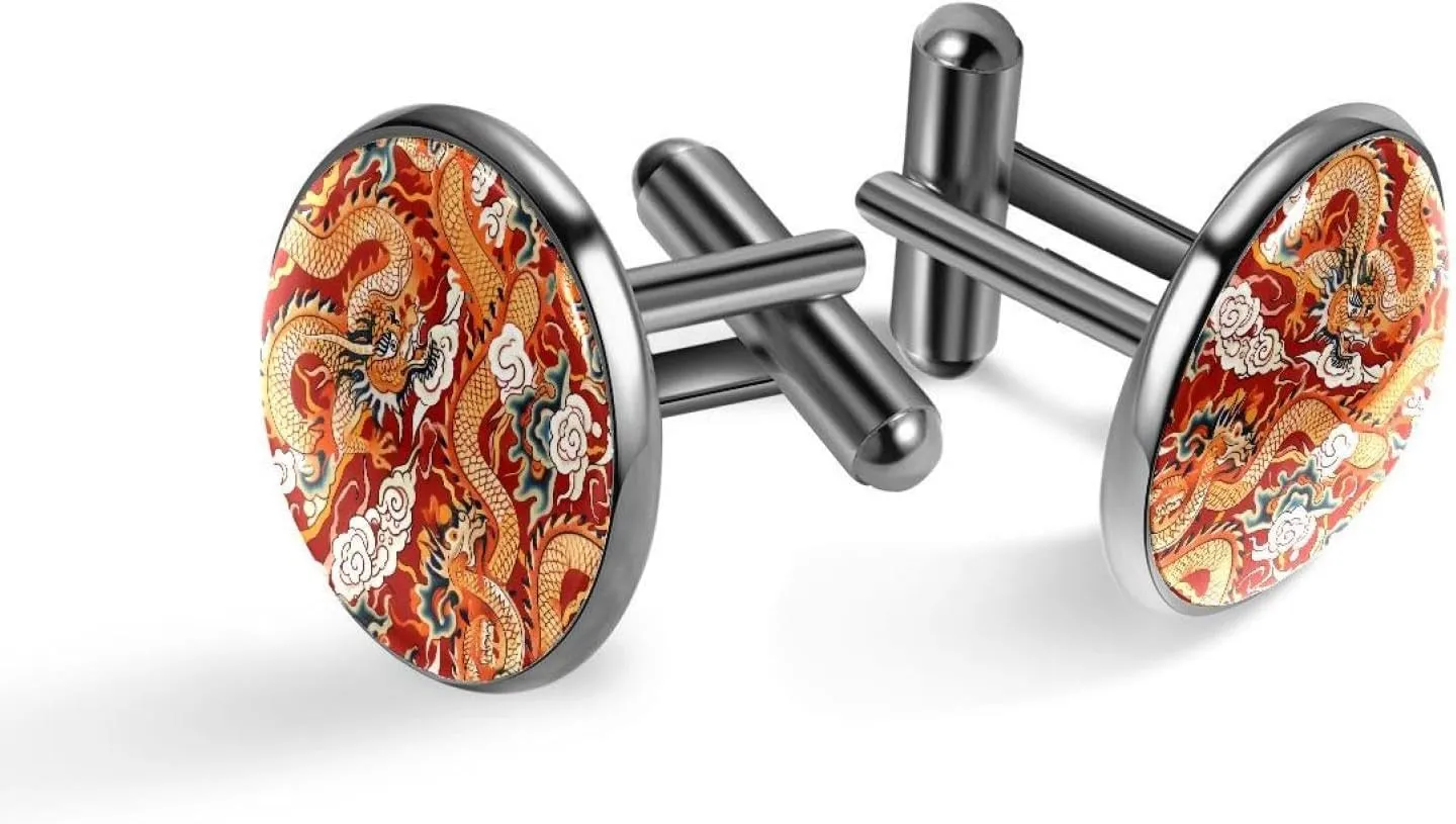 Men's Cufflinks, Red Chinese Dragon Cuff Links for Men, Classic Cufflinks Black for Suit Shirt Wedding Business Birthday Jewelry Gift