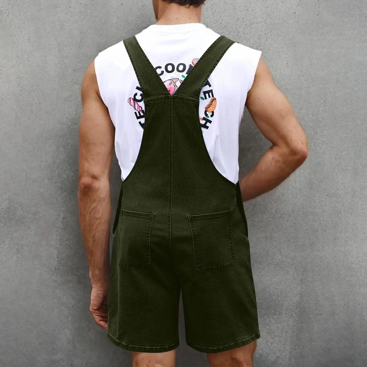 Mens Denim Overalls Slim Fit Casual Bib Pants Jumpsuit Summer Jeans Slim Fit Shorts Cargo Rompers with Pockets