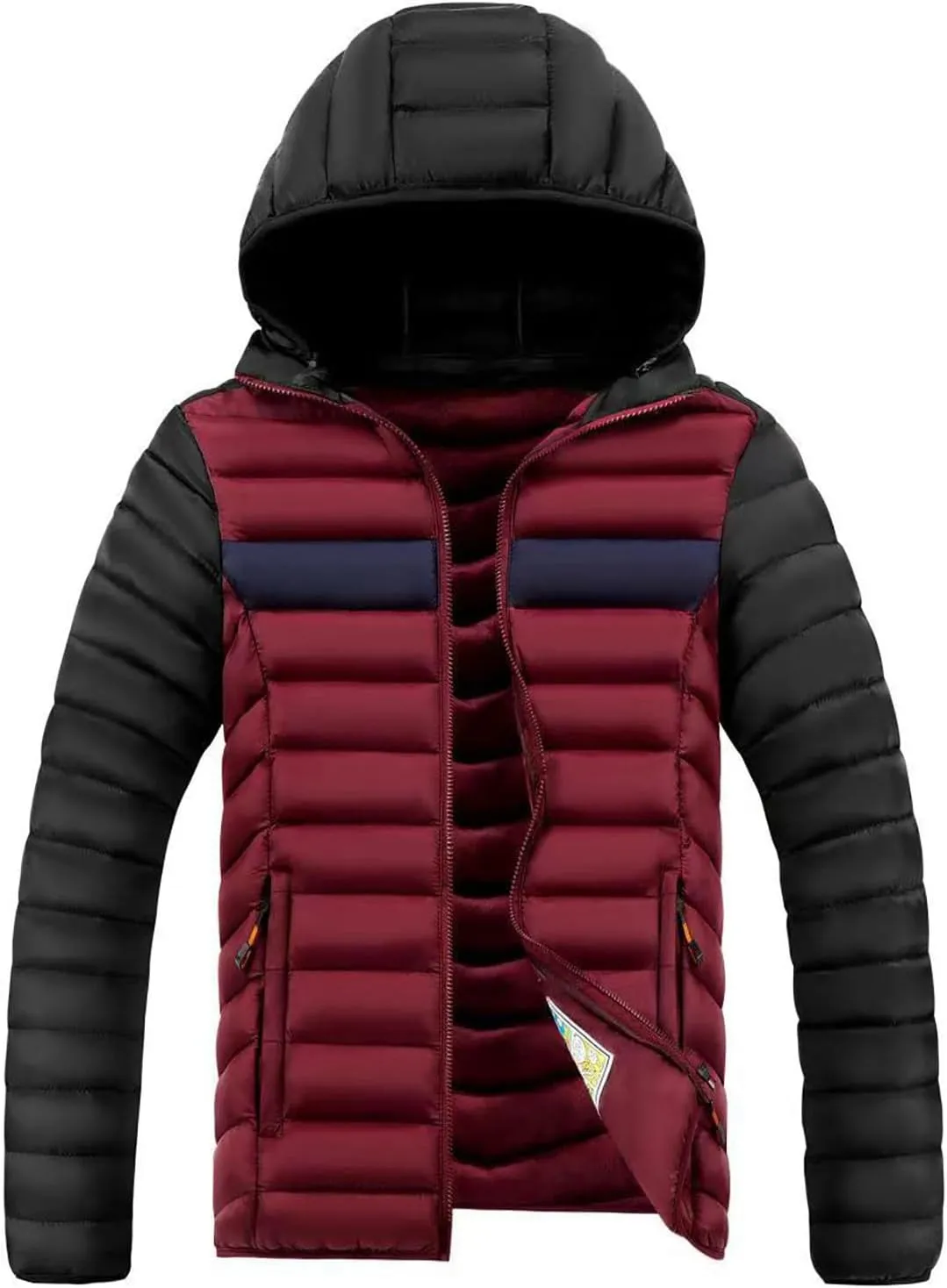 Men's Lightweight Puffer Jacket Zip Up Quilted Down Jacket Water-Resistant Hooded Winter Coat Padded Insulated Winter Jackets