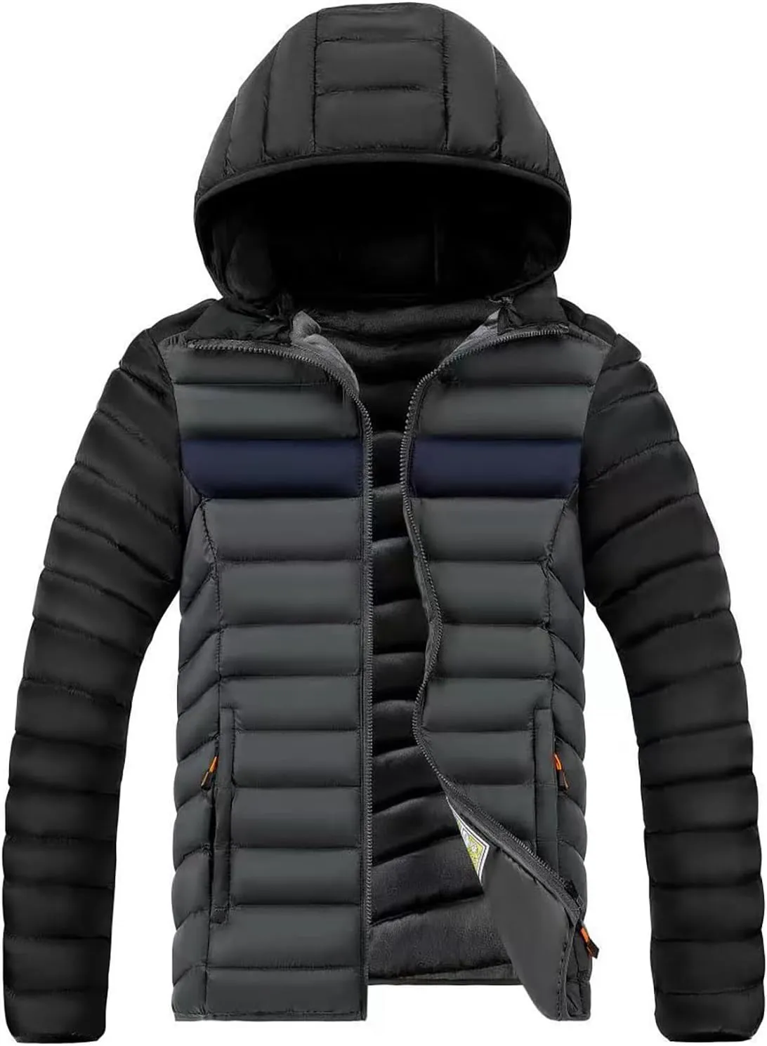 Men's Lightweight Puffer Jacket Zip Up Quilted Down Jacket Water-Resistant Hooded Winter Coat Padded Insulated Winter Jackets