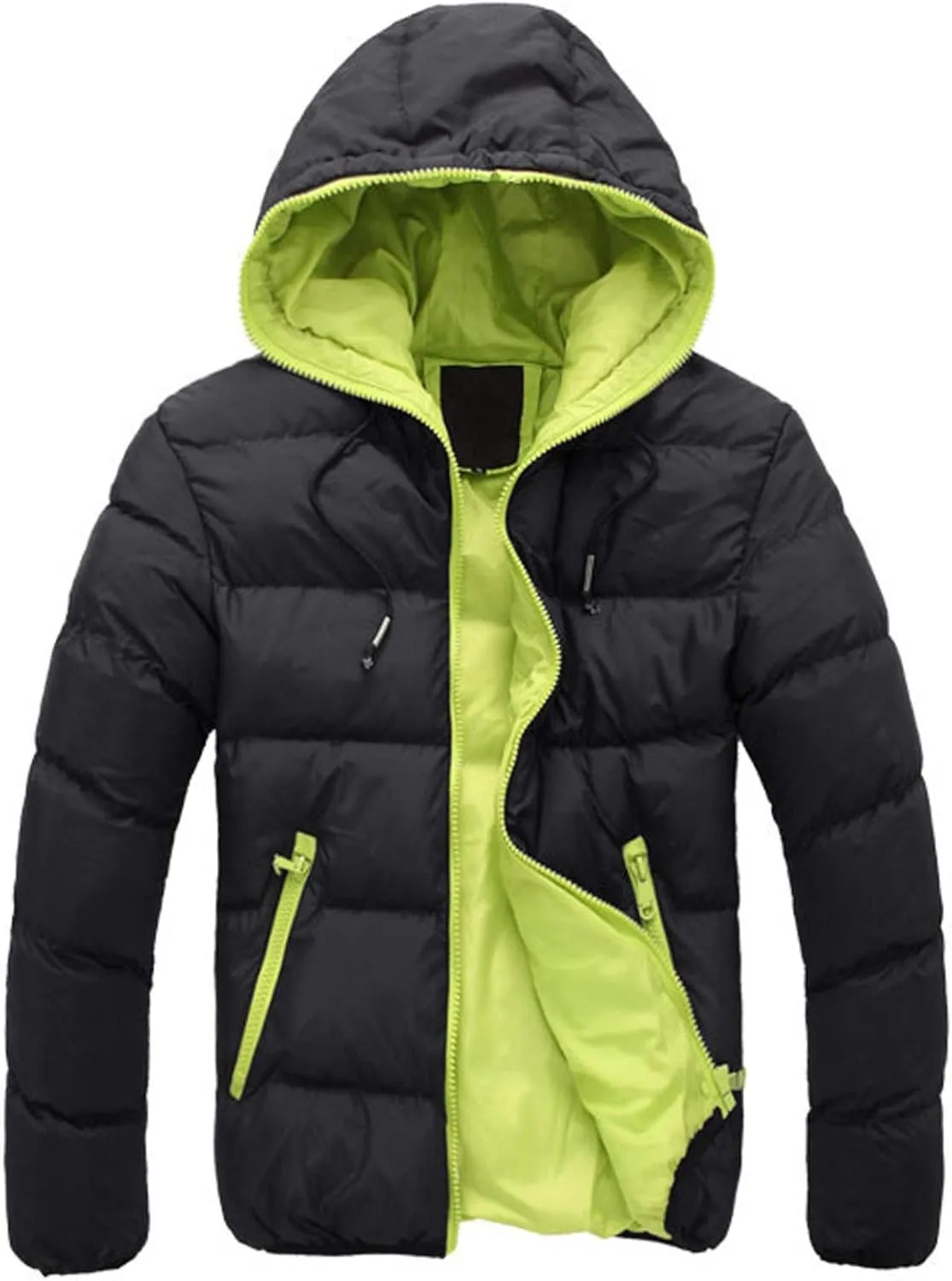 Mens Puffer Jacket with Hood Full Zip Up Padded Quilted Jacket Thick Insulated Down Jackets Winter Jackets Coats Outerwear