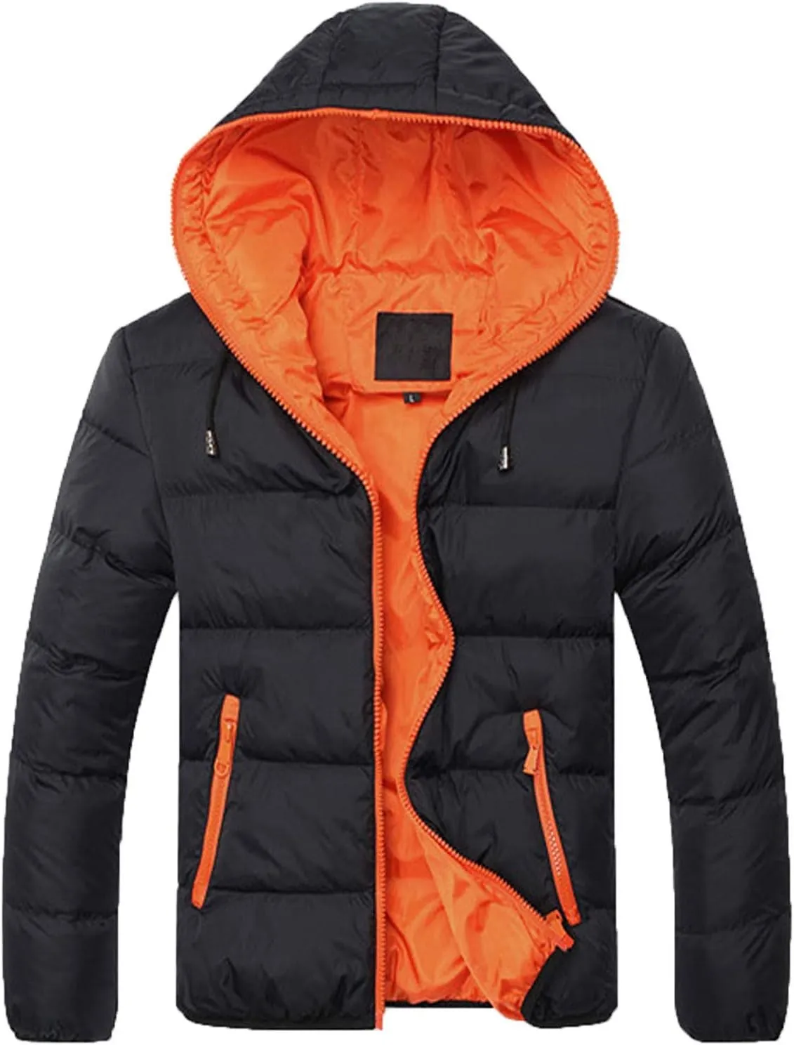 Mens Puffer Jacket with Hood Full Zip Up Padded Quilted Jacket Thick Insulated Down Jackets Winter Jackets Coats Outerwear