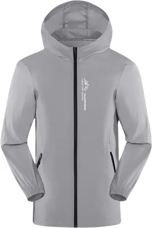 Men's UPF 50  Hooded Rash Guard Long Sleeve Shirts Quick Dry Fishing Hoodie Full Zipper Lightweight Workout Tees