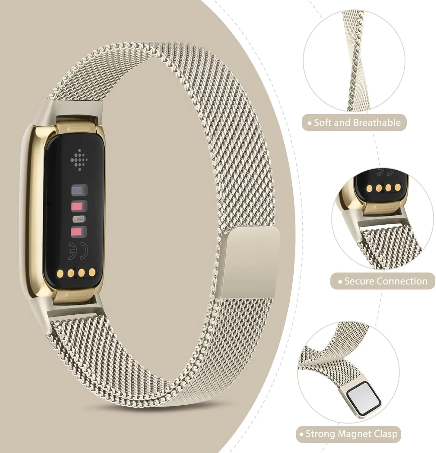 Metal Band for Fitbit Luxe Bands Women Men, Stainless Steel Mesh Loop Adjustable Magnetic Wristband Replacement Strap Compatible with Fitbit Luxe Fitness and Wellness Tracker