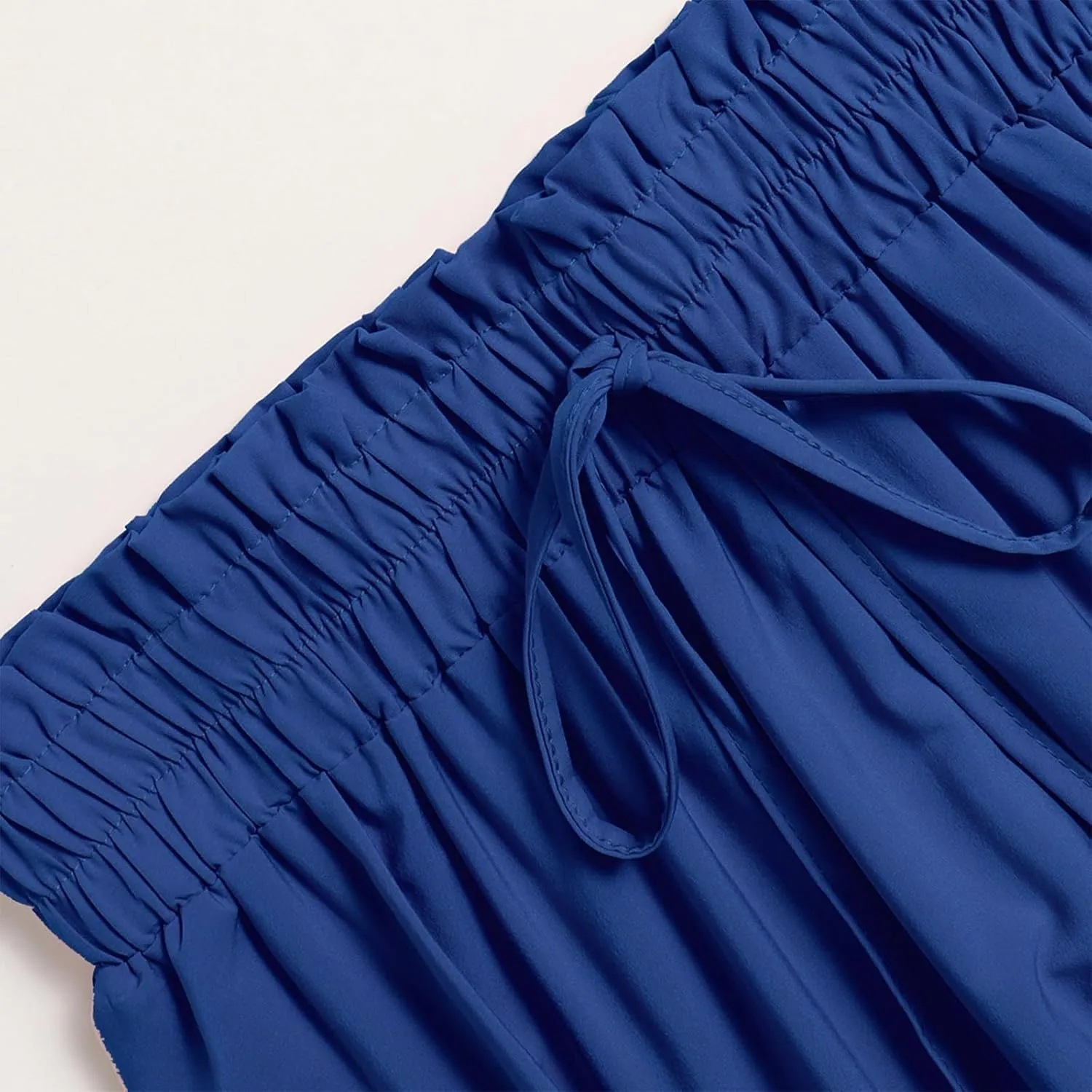 Midi Skirt for Women Summer Tiered Drawstring High Waisted Knee Length Skirt Pleated Aline Elegant Solid Color Skirt