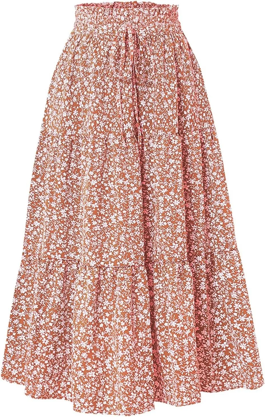 Midi Skirt for Women Summer Tiered Drawstring High Waisted Knee Length Skirt Pleated Aline Elegant Solid Color Skirt