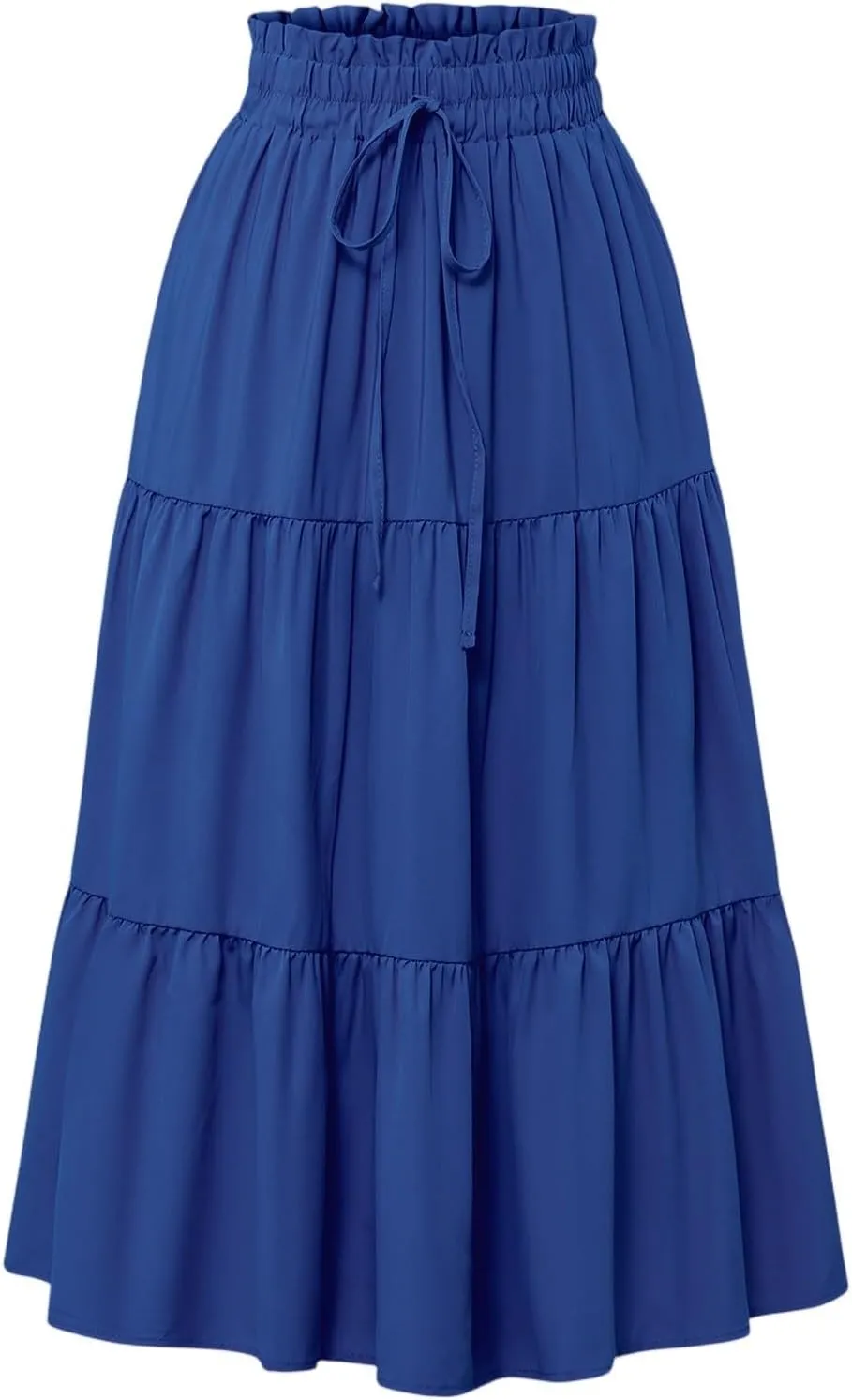 Midi Skirt for Women Summer Tiered Drawstring High Waisted Knee Length Skirt Pleated Aline Elegant Solid Color Skirt