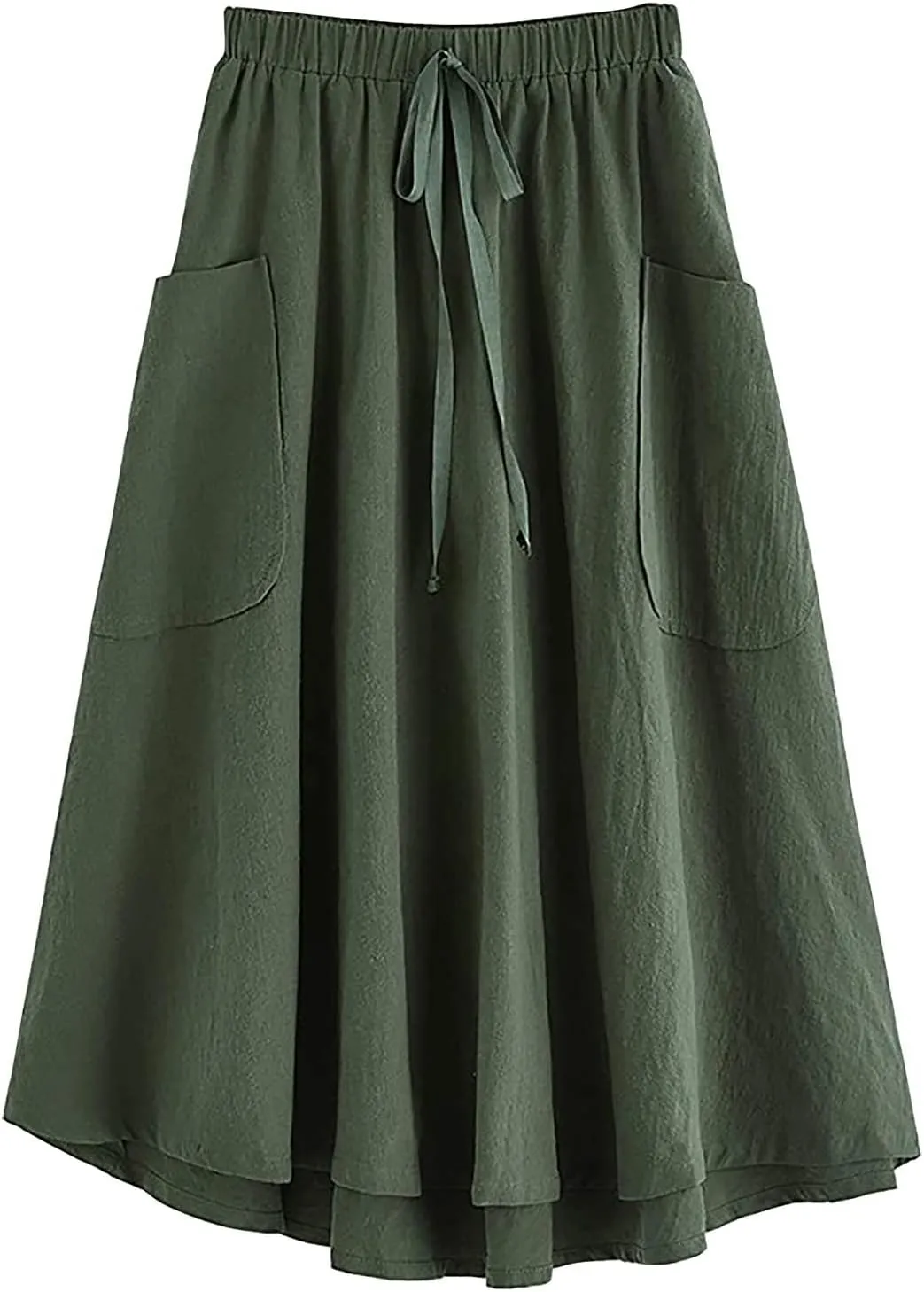 Midi Skirt for Women Women's Casual High Waist Pleated A Line Midi Skirt with Pocket Women Skirts Midi Length