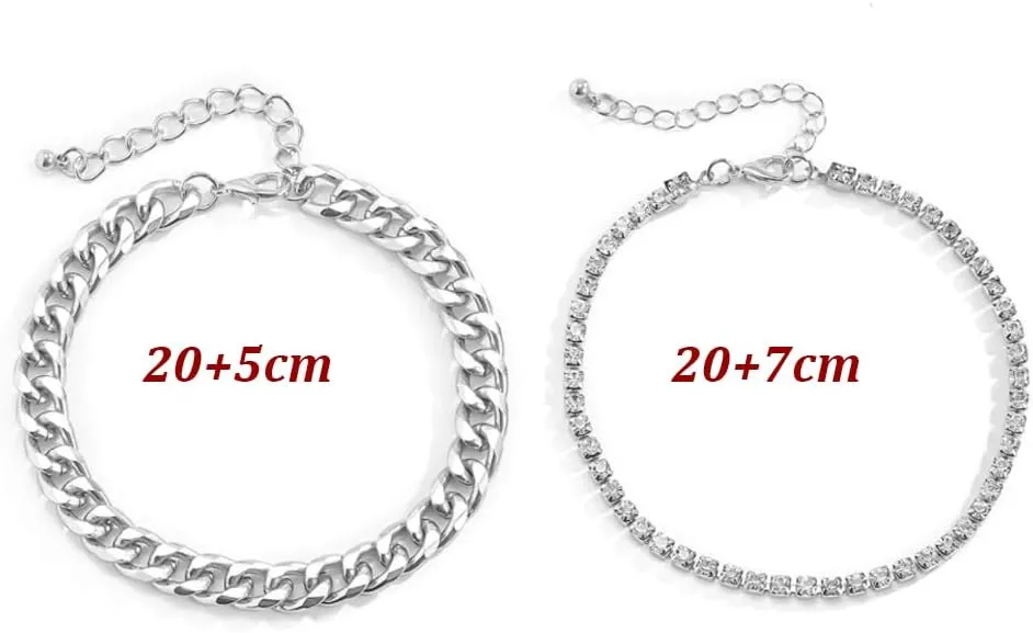 MIFYNN Tennis Anklets for Women, Layered Cuban Link Chain Gold Silver Anklets Shiny Rhinestone Anklet Bracelets Adjustable Fashion Jewelry