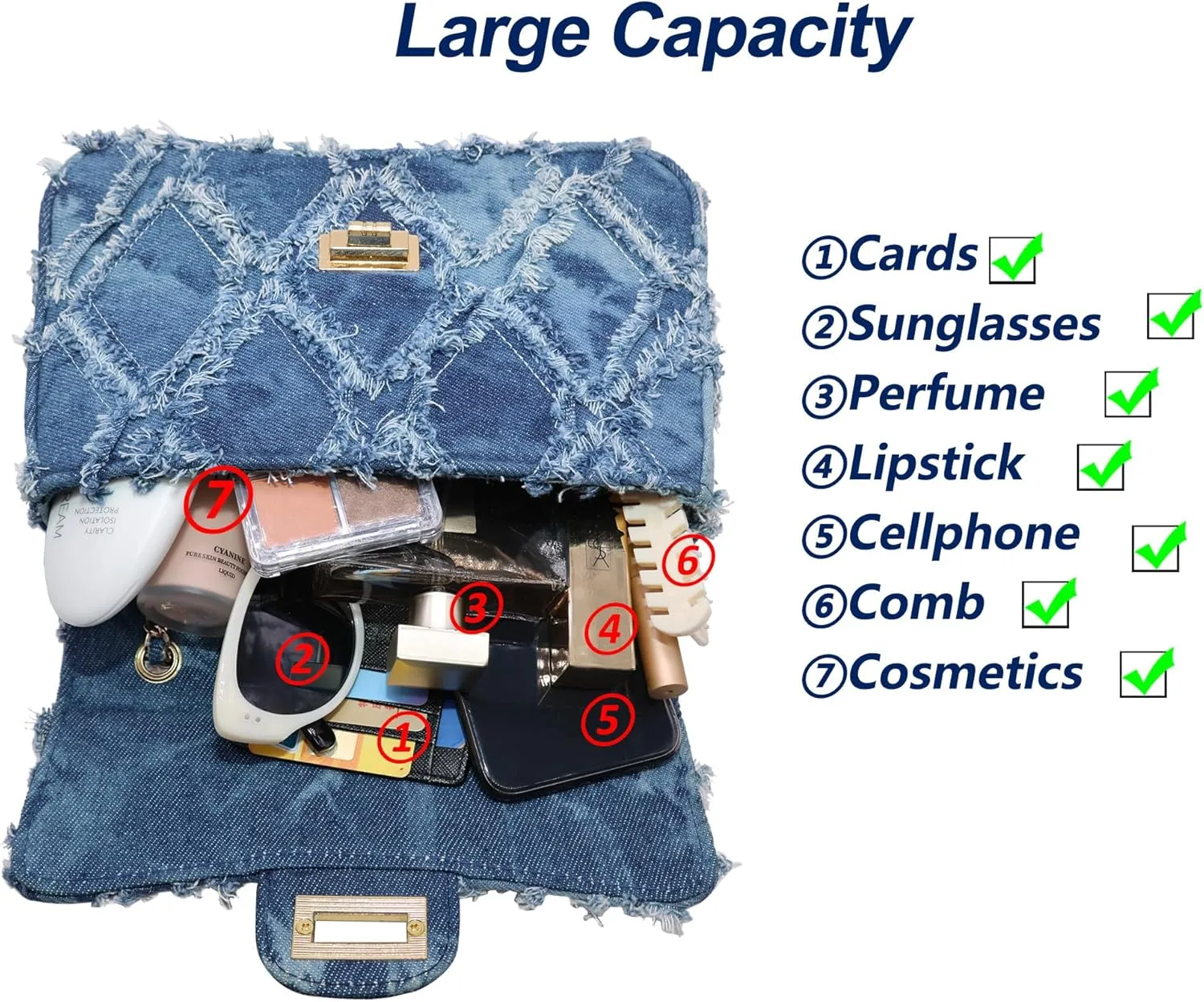 Milisente Women Shoulder Bag Small Quilted Denim Bag Chain Clutch Purses and Handbags Or Crossbody For Evening Formal Party