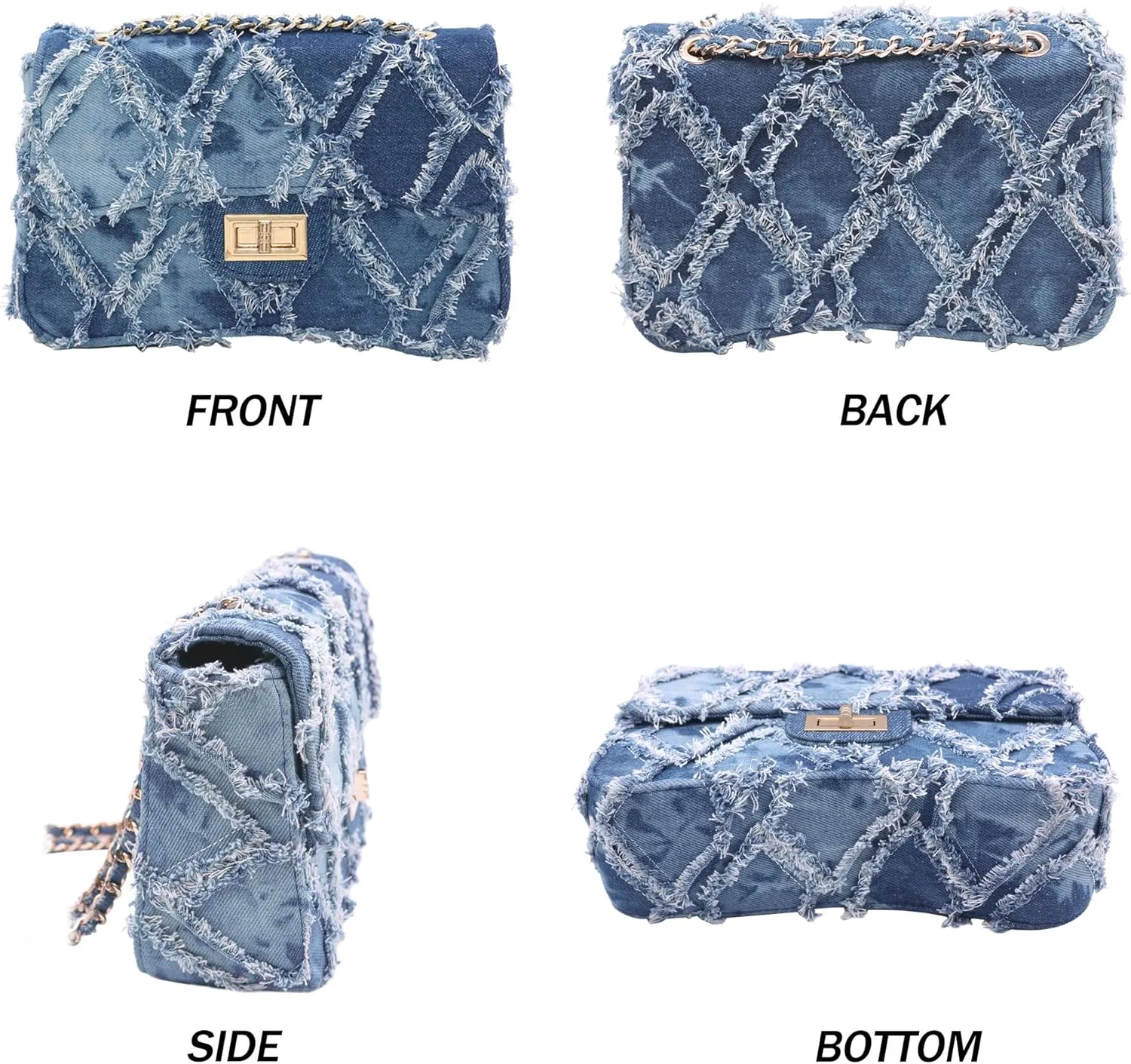 Milisente Women Shoulder Bag Small Quilted Denim Bag Chain Clutch Purses and Handbags Or Crossbody For Evening Formal Party