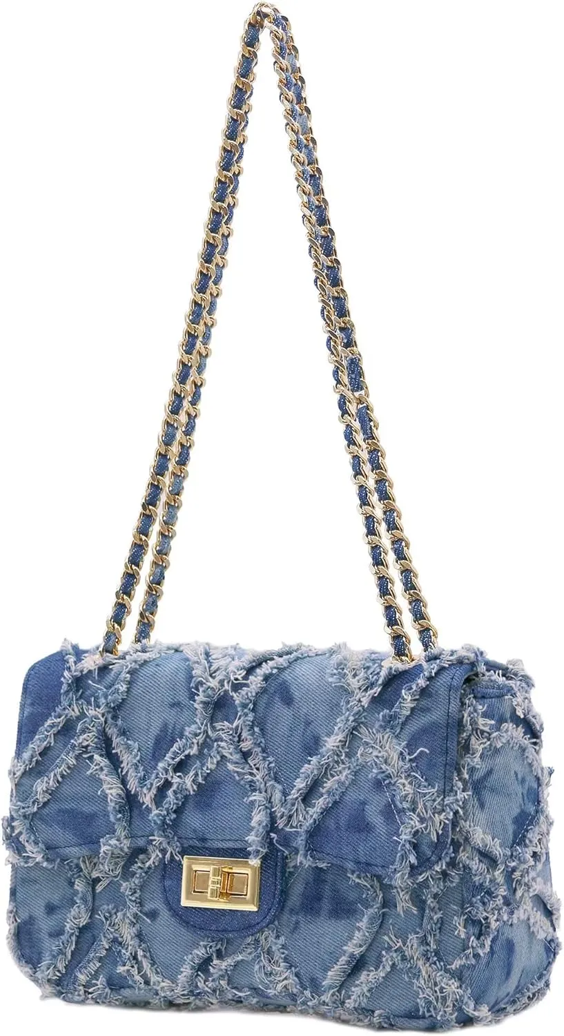 Milisente Women Shoulder Bag Small Quilted Denim Bag Chain Clutch Purses and Handbags Or Crossbody For Evening Formal Party