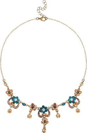 MINACHI Medieval Vintage Love Flower Pendant with Blue Sparkle Glass Bead Necklace, Bohemian Retro Style Royal Necklace Jewelry for Women