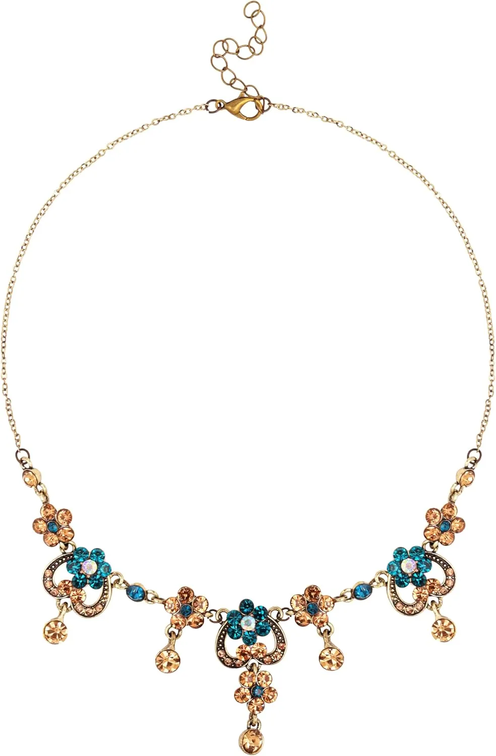 MINACHI Medieval Vintage Love Flower Pendant with Blue Sparkle Glass Bead Necklace, Bohemian Retro Style Royal Necklace Jewelry for Women