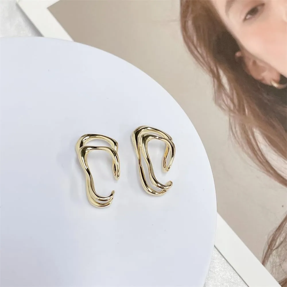 Minimalist Double Line Teardrop Cuff Wrap Clip on Earrings for Women Non Pierced Ear Unique Design 14K Gold Plated Silver Fake Hoop Hypoallergenic Fashion Trendy Jewelry