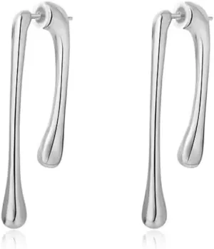 Minimalist Teardrop Front Back Dangle Drop Earrings for Women Unique Design Thick Line Sterling Silver Plated Dangling Hypoallergenic Fashion Jewelry Gifts (Silver)