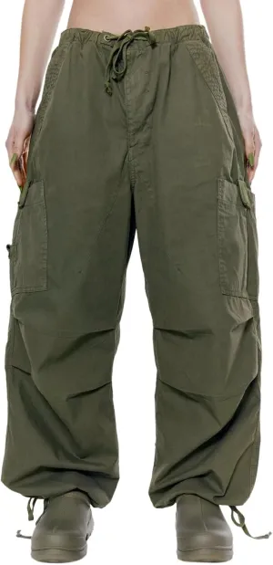 Miyaomn Women's Baggy Low Waist Parachute Cargo Pants Solid Casual Drawstring Adjustable Bottom Joggers Trousers with Pockets