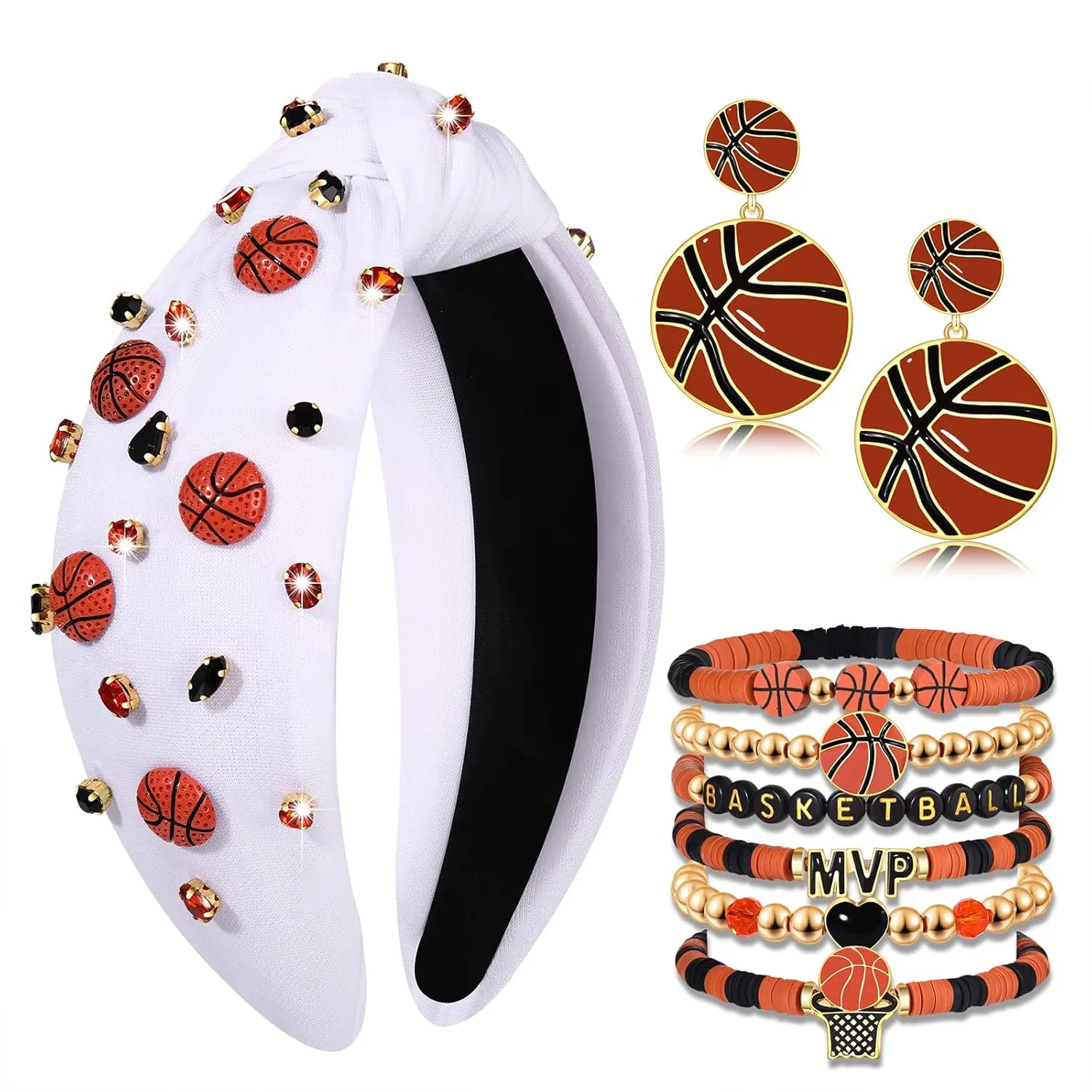 mokkia Game Day Baseball Basketball Football Headbands for Women Stackable Heishi Friendship Bracelets Dangle Earrings Sports Mom Game Day Outfits Jewelry Accessories Gifts (Pattern A)