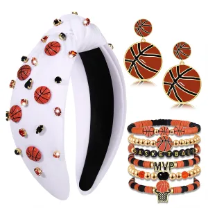 mokkia Game Day Baseball Basketball Football Headbands for Women Stackable Heishi Friendship Bracelets Dangle Earrings Sports Mom Game Day Outfits Jewelry Accessories Gifts (Pattern A)