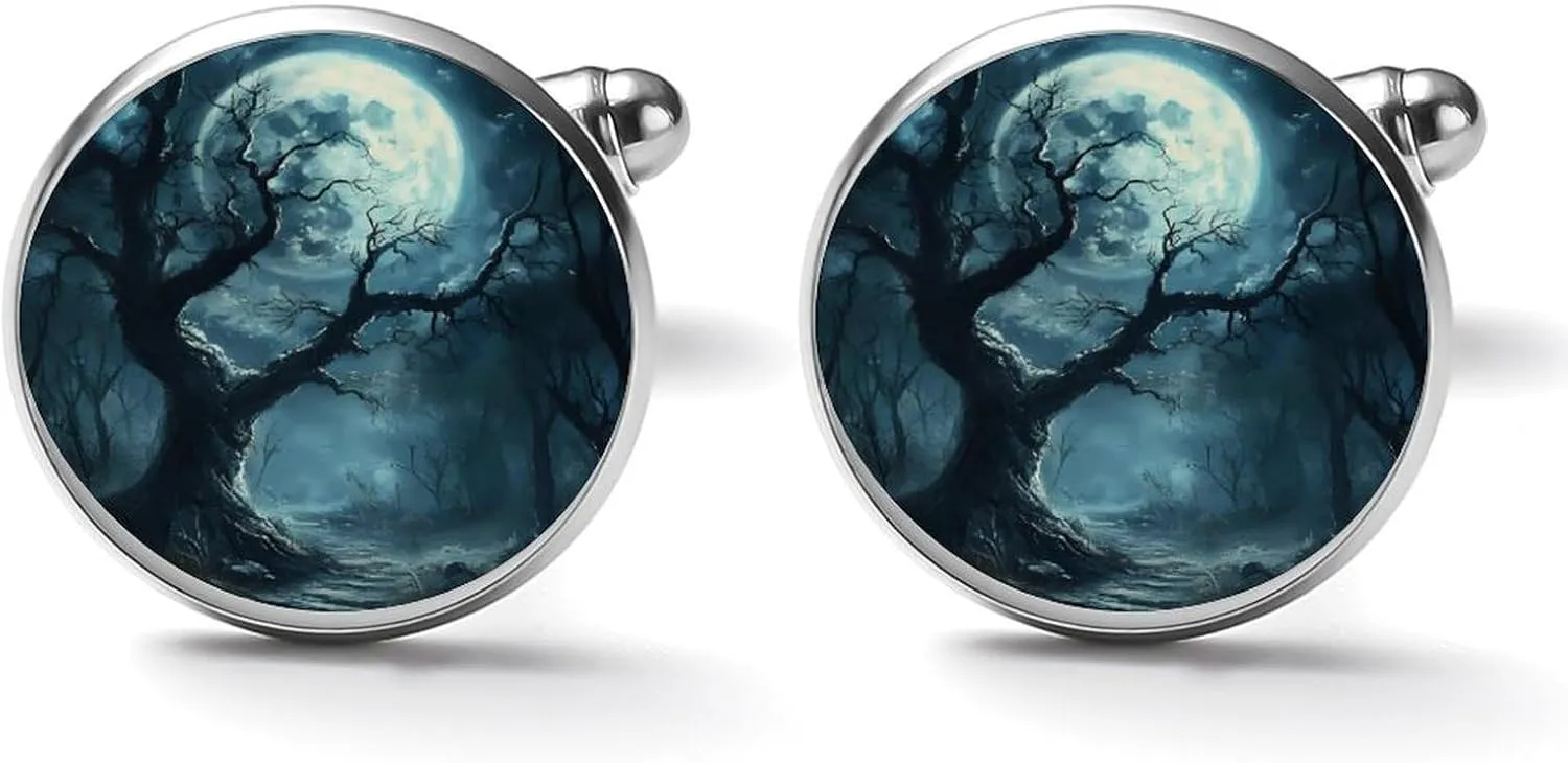 Moon Dark Forests Men's Cufflinks Classic Tuxedo Alloy Shirts Accessories for Business Party Wedding