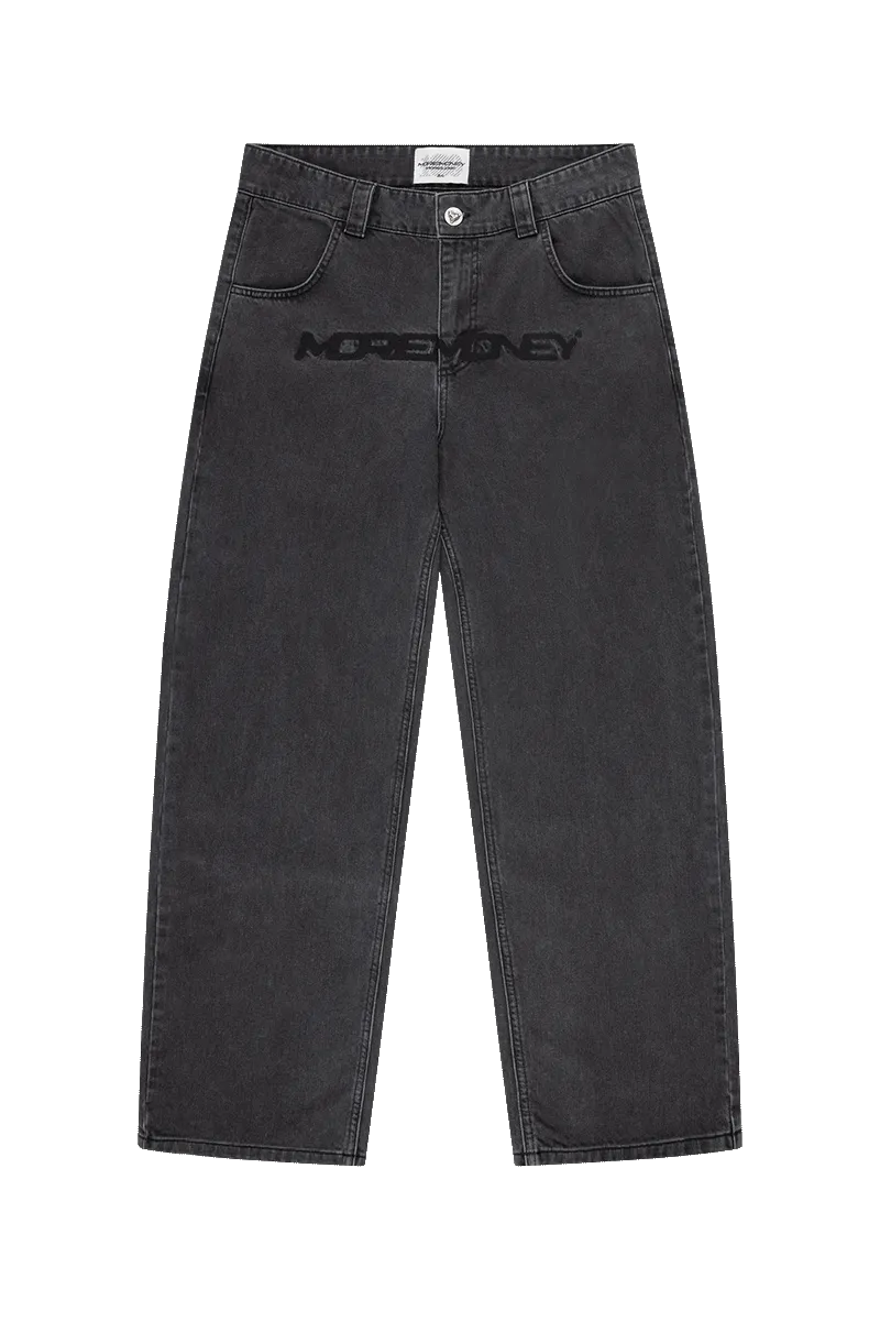 MORE MONEY LOGO BAGGY DENIM ALL BLACK
