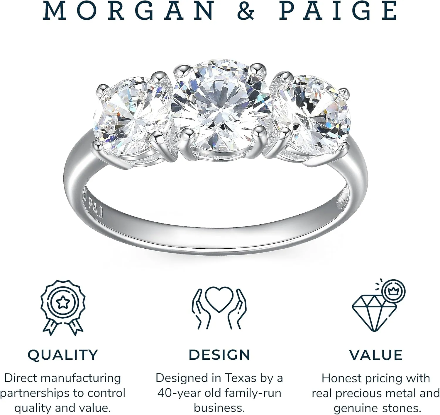 MORGAN & PAIGE .925 Sterling Silver Engagement Rings for Women - Promise Ring Prong-Set Three Stone Cubic Zirconia Ring or Genuine Garnet Ring, Wedding Bands for Women Sterling Silver Rings Size 5-9