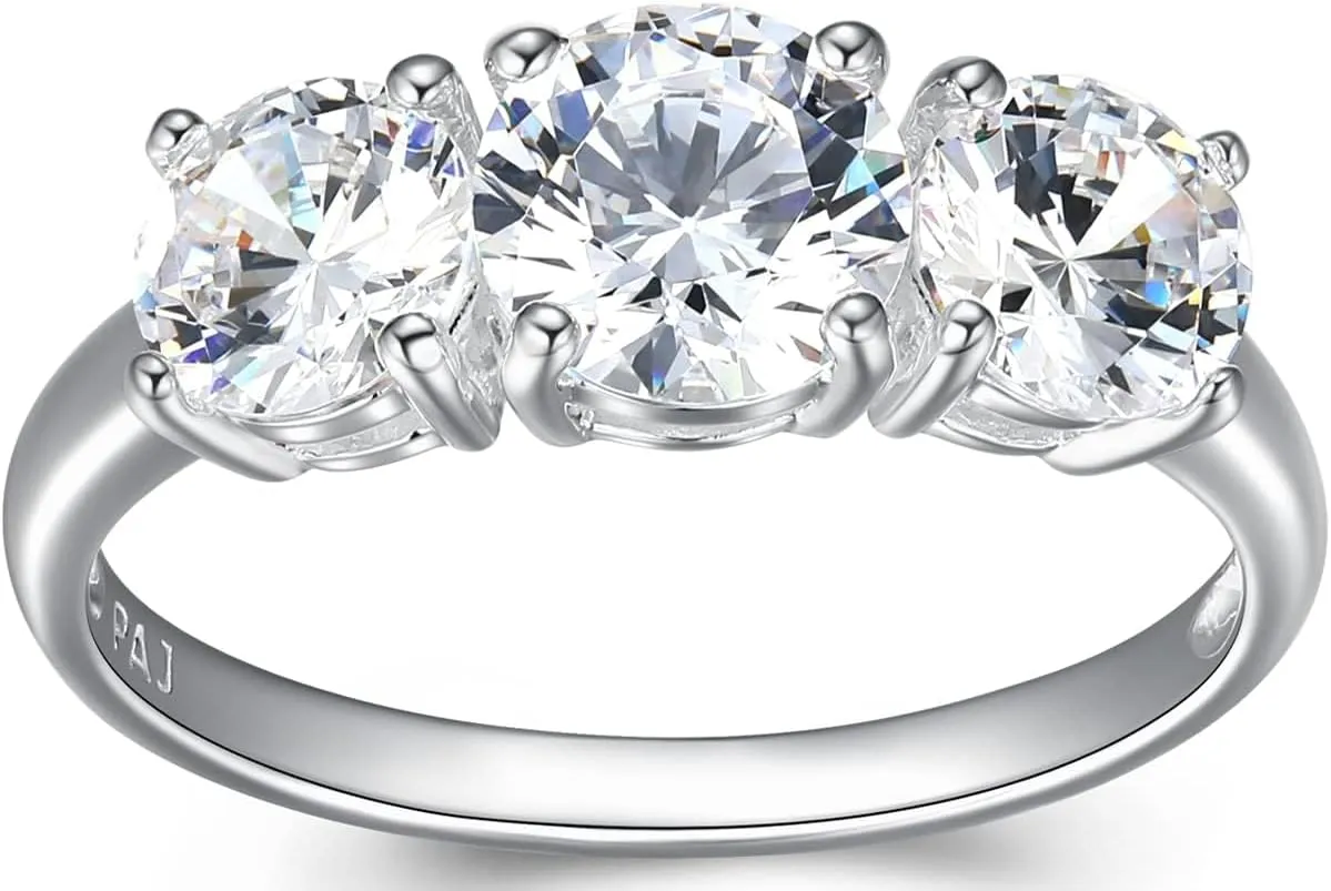 MORGAN & PAIGE .925 Sterling Silver Engagement Rings for Women - Promise Ring Prong-Set Three Stone Cubic Zirconia Ring or Genuine Garnet Ring, Wedding Bands for Women Sterling Silver Rings Size 5-9