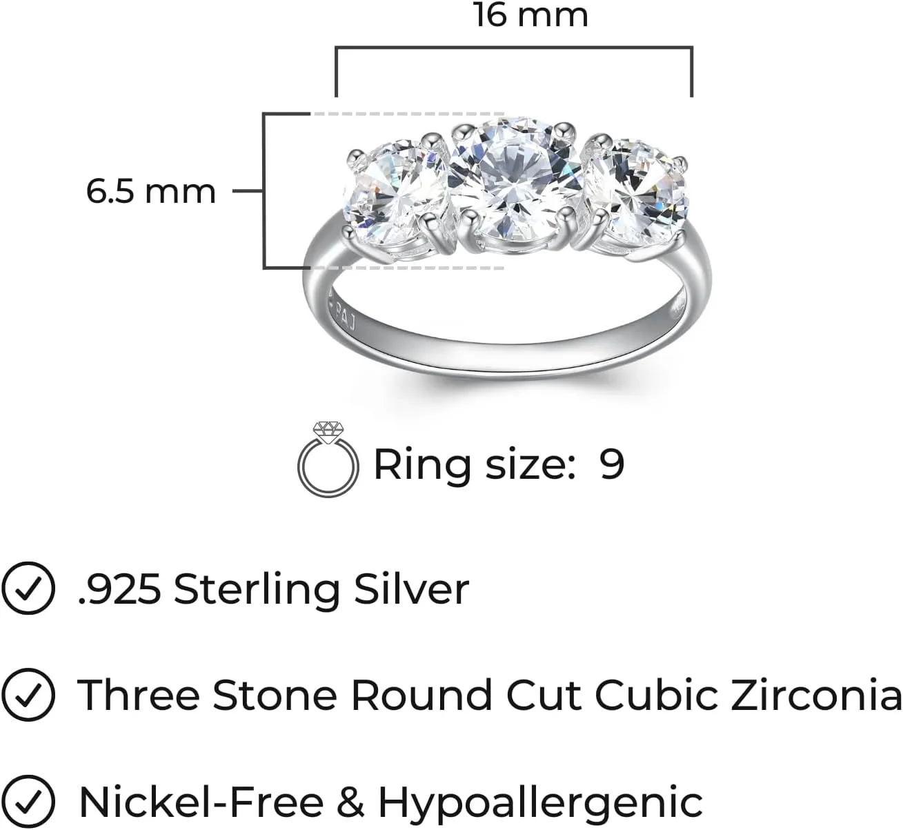 MORGAN & PAIGE .925 Sterling Silver Engagement Rings for Women - Promise Ring Prong-Set Three Stone Cubic Zirconia Ring or Genuine Garnet Ring, Wedding Bands for Women Sterling Silver Rings Size 5-9