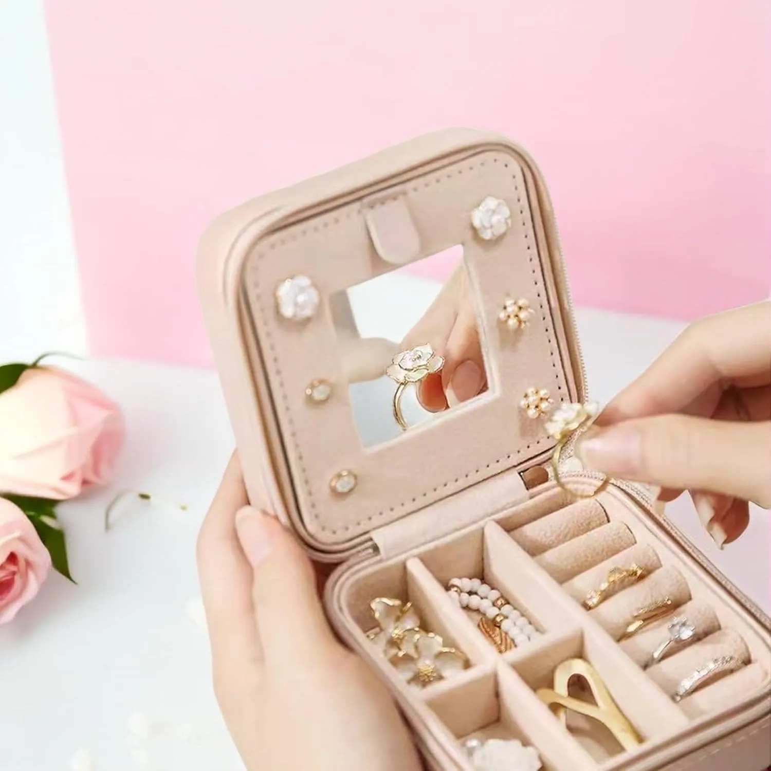 Mother's Day Gift Jewelry Box Organizer Travel Jewelry Case for Girls, Kids Jewelry Boxes, Personalized Mom Birthday Gift Pink