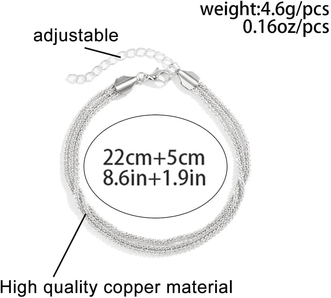 Nanafast Women's Ankle Bracelets, Sparkling Multi-layer Anklet Bracelets for Women, Adjustable Shiny Gold/Silver Anklets for Women, Beach Cute Anklets Jewelry for Summer