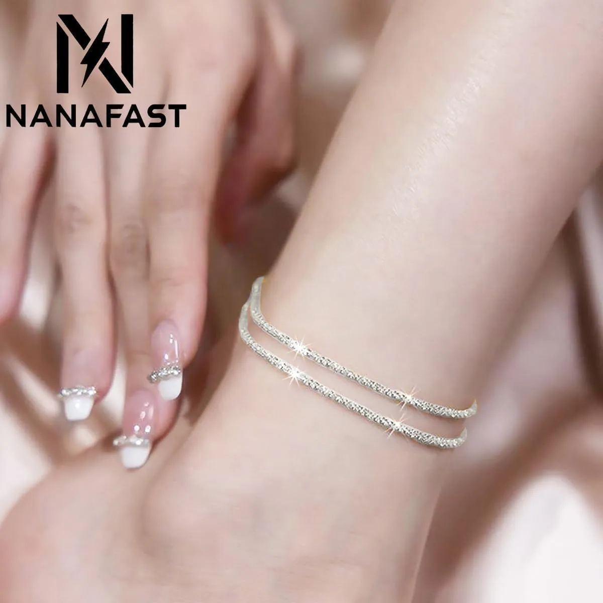 Nanafast Women's Ankle Bracelets, Sparkling Multi-layer Anklet Bracelets for Women, Adjustable Shiny Gold/Silver Anklets for Women, Beach Cute Anklets Jewelry for Summer