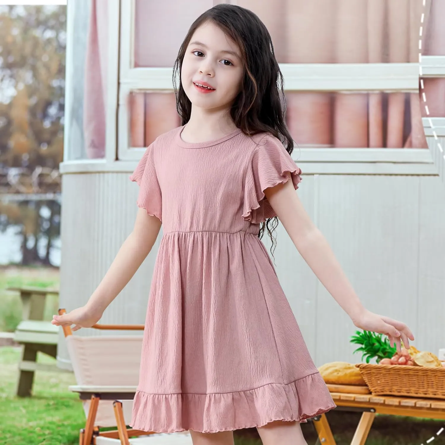 Neutocd Toddler Girl Dress Ruffled Short Sleeve Flowy Tiered Kid Baby Girl Summer Party Beach Boho Swing Dress Sundress