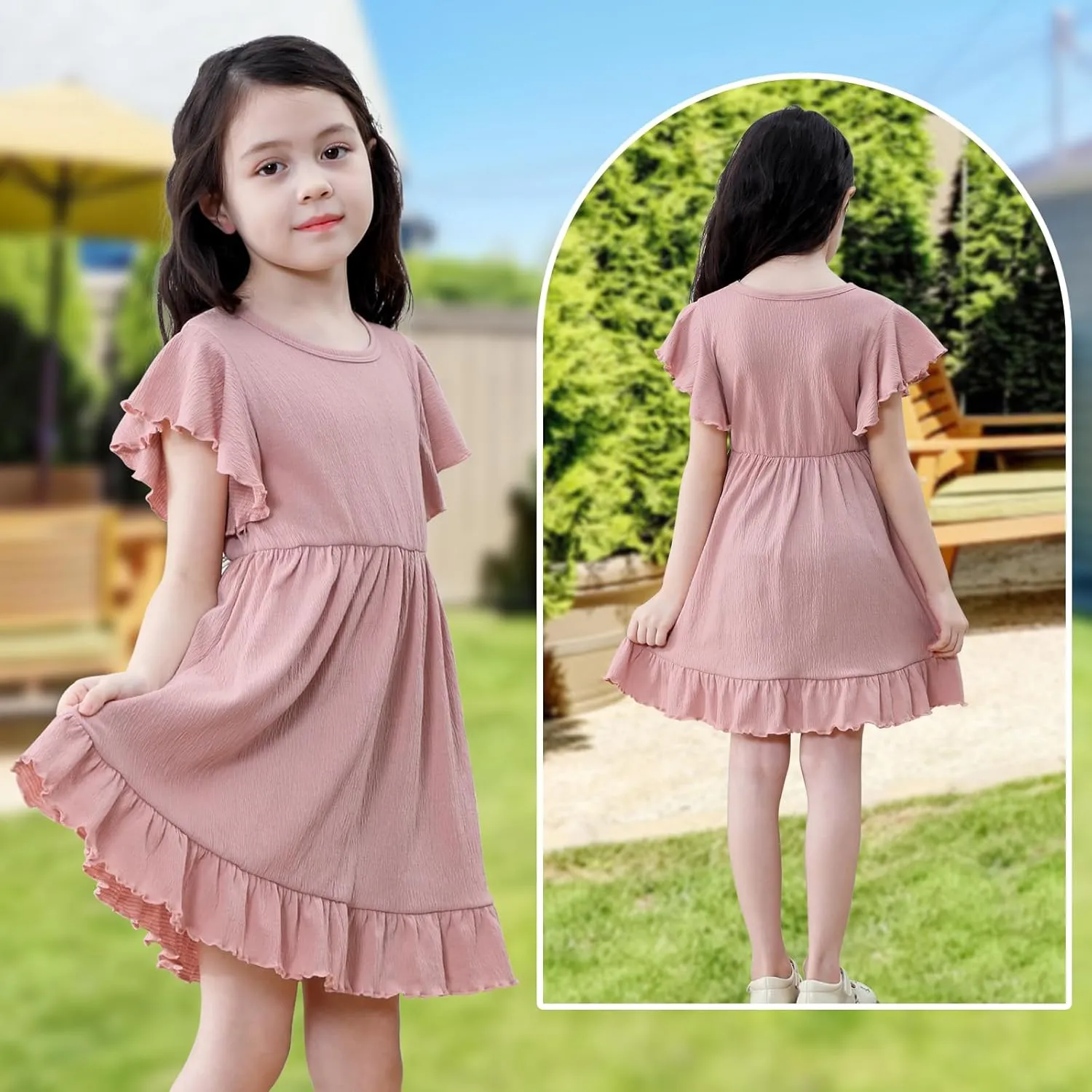 Neutocd Toddler Girl Dress Ruffled Short Sleeve Flowy Tiered Kid Baby Girl Summer Party Beach Boho Swing Dress Sundress