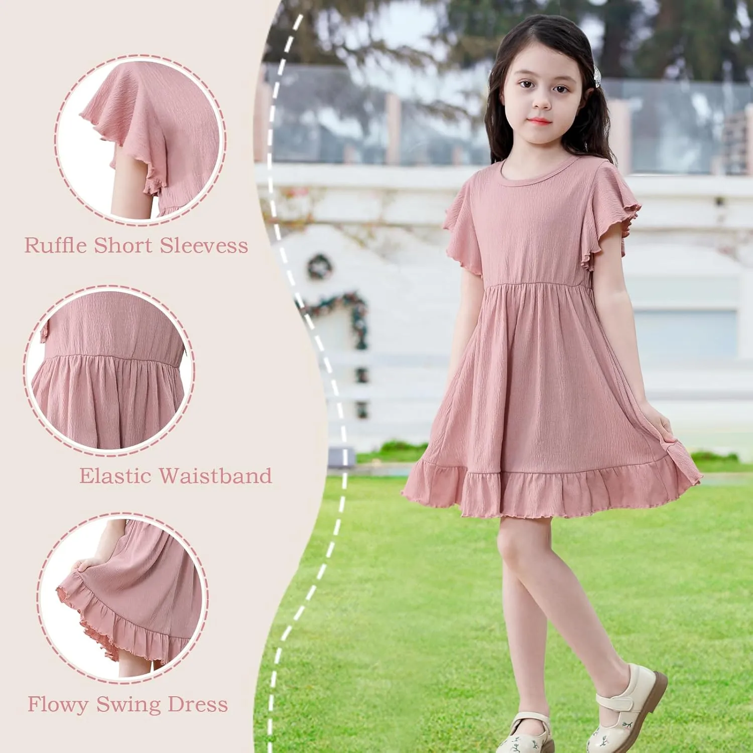 Neutocd Toddler Girl Dress Ruffled Short Sleeve Flowy Tiered Kid Baby Girl Summer Party Beach Boho Swing Dress Sundress