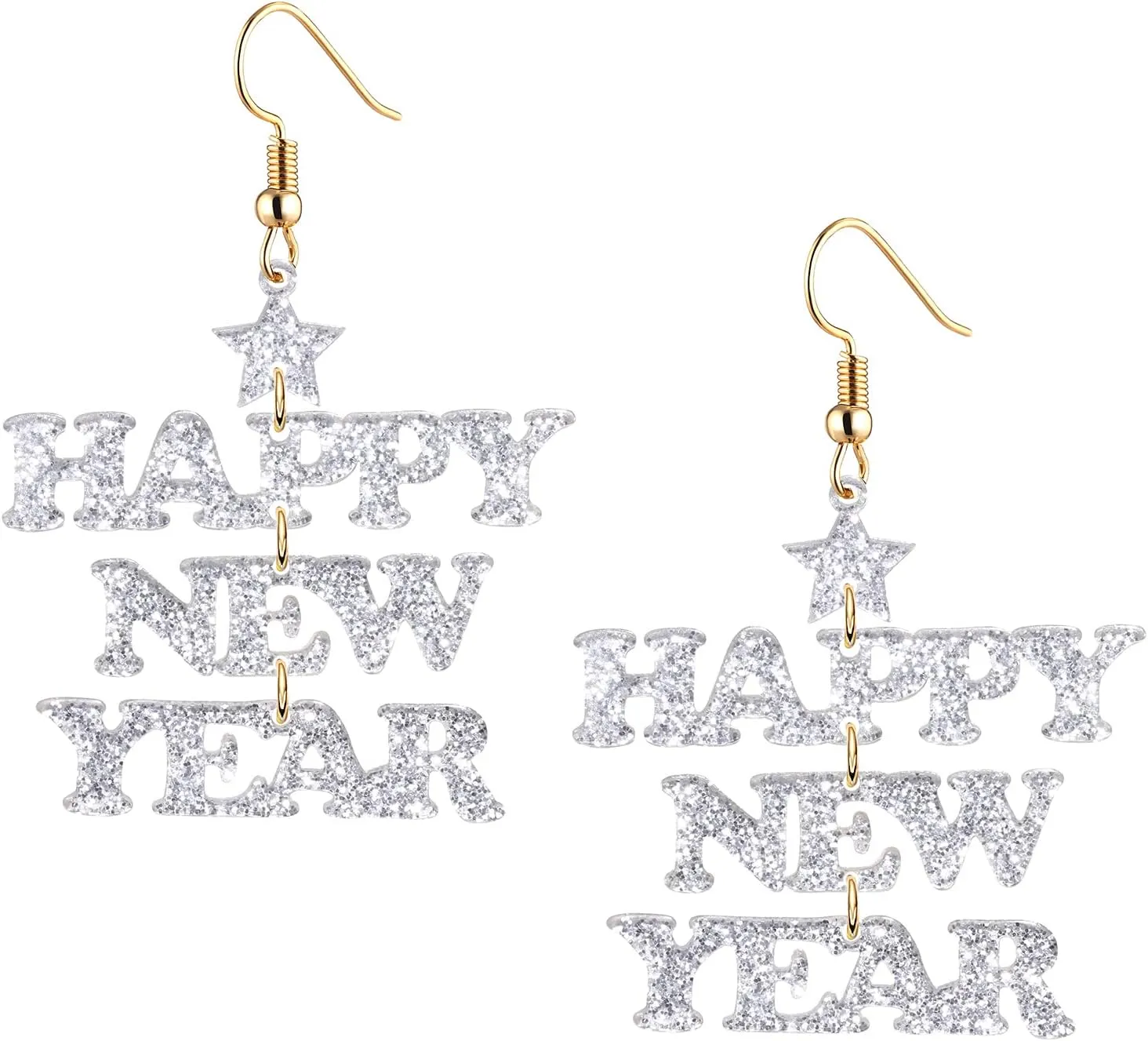 New Years Earrings for Women Acrylic Glitter HAPPY NEW YEAR Dangle Hook Earrings Festive Holiday Cheer New Year Eve Party Earrings Jewelry Hypoallergenic Statement Earrings for 2023