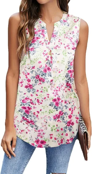 Newchoice Womens Tank Tops V Neck Sleeveless Summer Shirts Loose Dressy Casual Blouses (S-3XL)