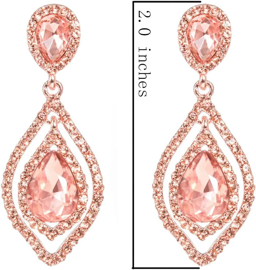NLCAC Women Pear Shape Crystal Earrings Dangle Teardrop Rhinestone Chandelier Bridal Earring for Wedding